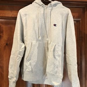 Heathered Gray and White Champion Hoodie